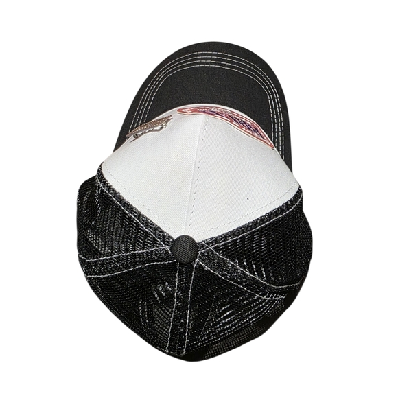 Upcycled Women's Black and White Trucker Hat With Mother Pin - Picture 5 of 11